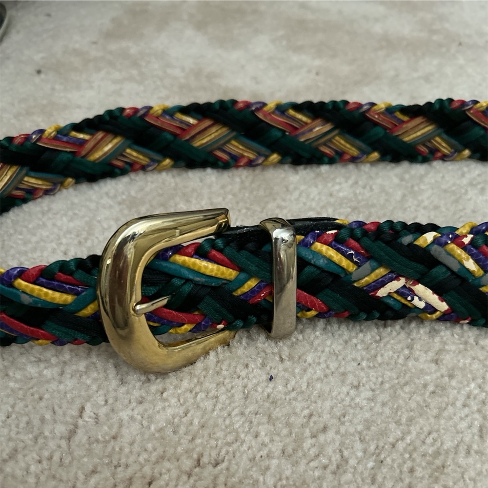 Boho Multi-Colored Braided Belt w/Gold Hardware 1980s. M/L‎ 41’ long EUC